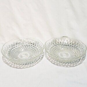 Pair Footed Candy Trinket Dish Hobnail Glass Clear Vintage Round Shallow Bowl 6"